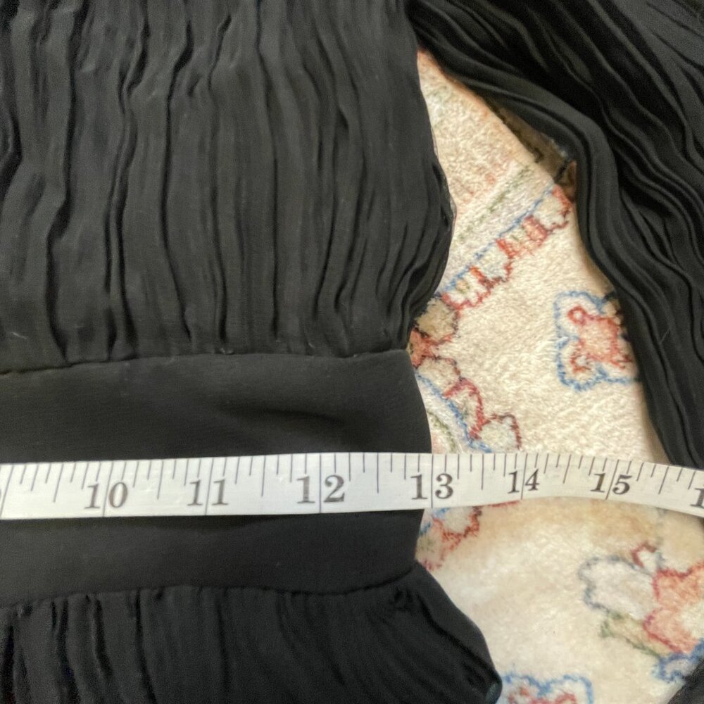 Vintage 60s/70s Black Pleated Cocktail Dress Union Made Georgette Sleeves Size M - Picture 13 of 14